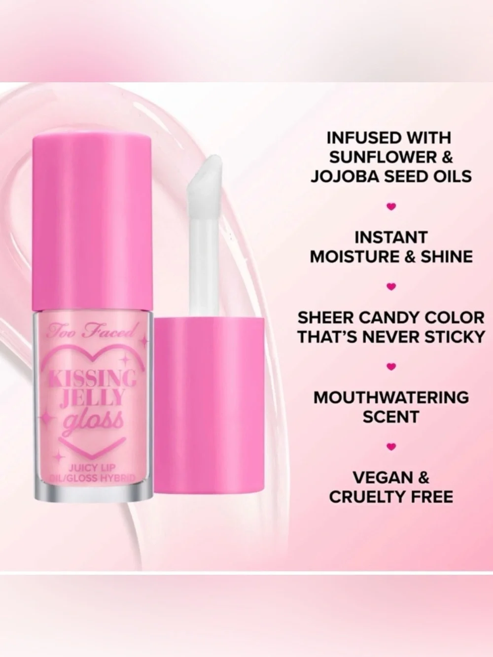 Too Faced Kissing Jelly Gloss Pink Sherbet Juicy Lip Oil/Gloss Limited Edition